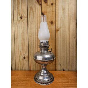 Antique Silver Oil Lamp With Frosted Glass Chimney